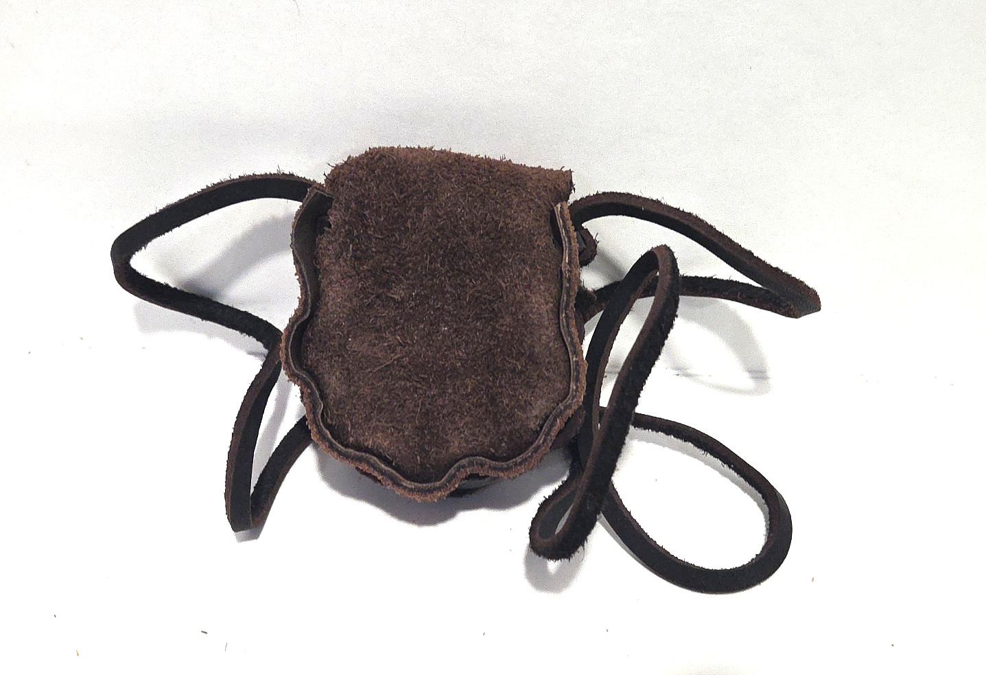 Handmade Native American Medicine Bag Small Leather Brown Small Drawstring