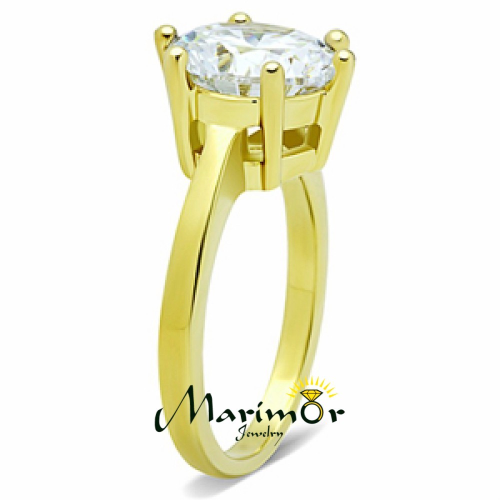 3.5Ct Round Cut CZ Stainless Steel 14k Gold Ion Plated Engagement Ring Size 5-10