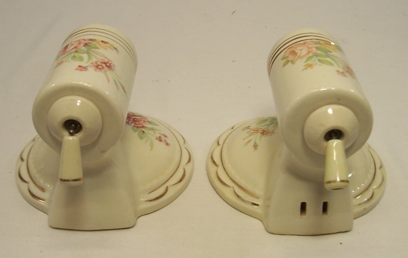 Antique Porcelain Sconce Pair Vtg Wall Light Fixture Floral Art Rewired USA #F1