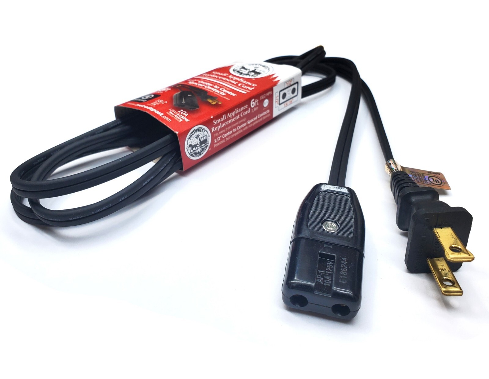 Replacement 6ft Power Cord for Vintage Small Appliance - 2 Round Pin 1/2" Spaced