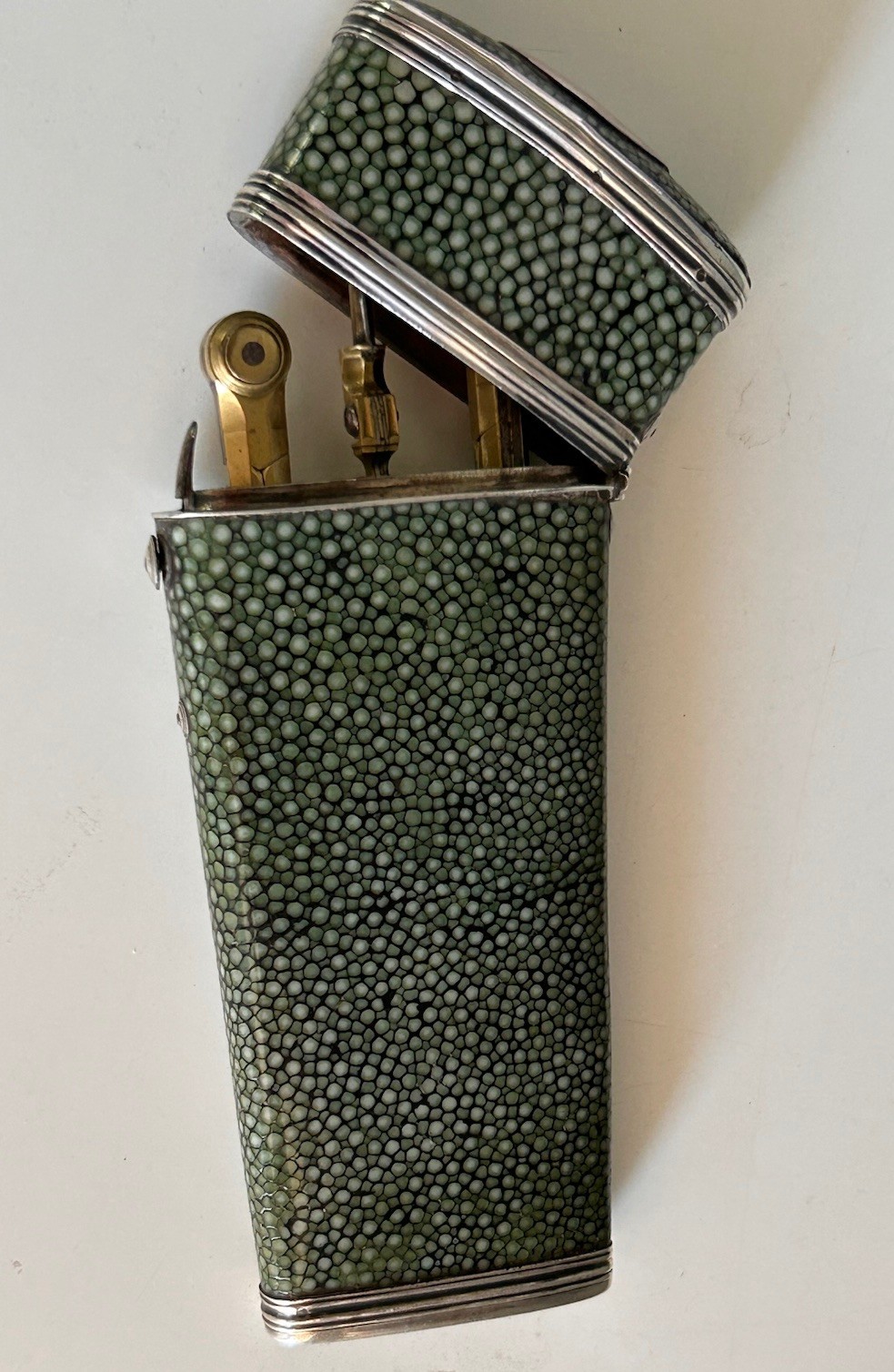 Antique Georgian Green Shagreen & Silver Mounted Draughtsman’s Etui. Circa 1790.