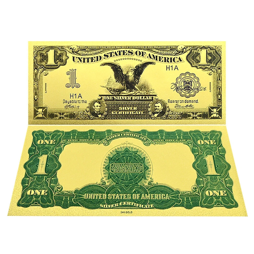 1899 US $1 Dollar Gold Foil Banknote Silver Certificate with bag and Certificate