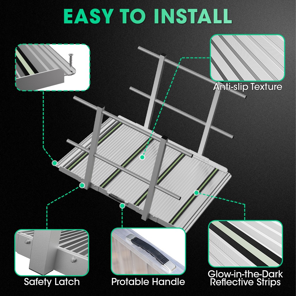 3FT Wheelchair Ramp with Handrails 36" Extra Wide Aluminum Threshold Ramp 800lbs