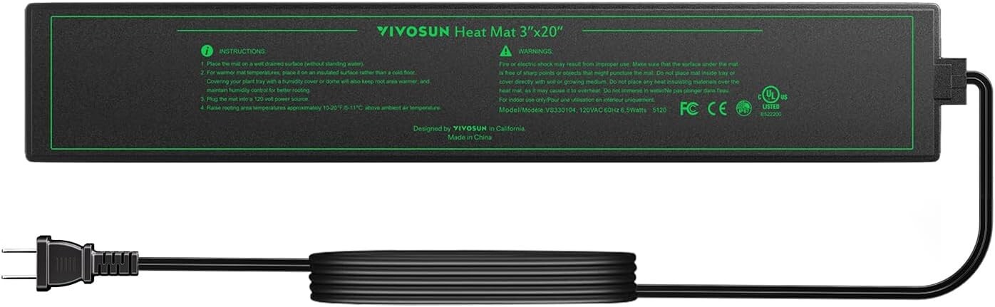 VIVOSUN Durable Waterproof Seedling Heat Mat 3" x 20" UL & MET-Certified,6.5W
