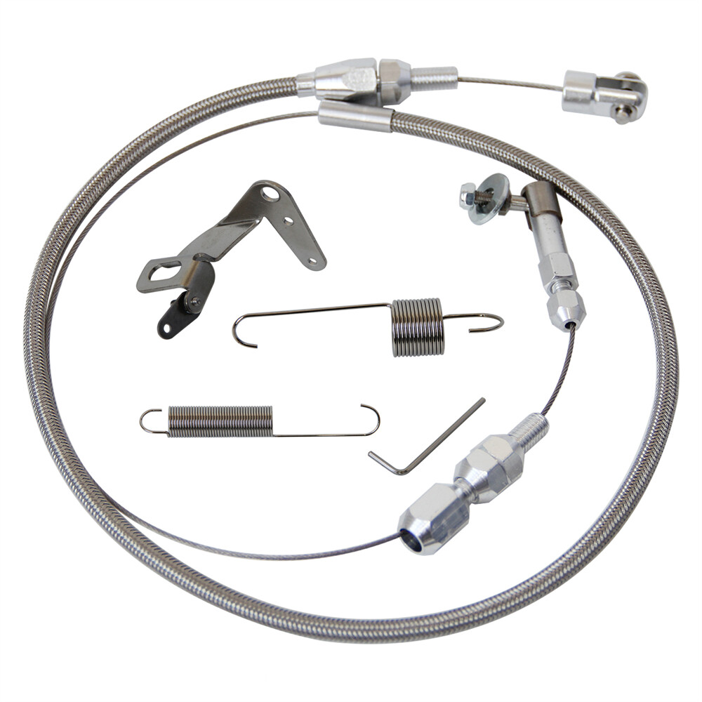 Floor Mount Gas Pedal + 24" SS Throttle Cable & Bracket Spring Set Street Rod