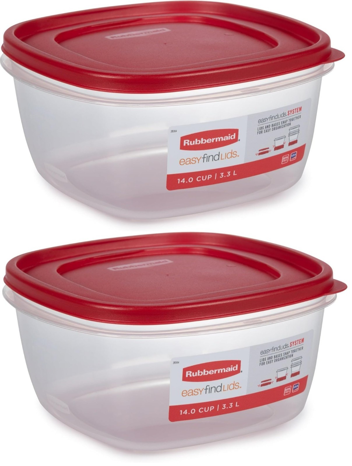 LOT OF 2, 14 Cup Rubbermaid Easy Find Lids Food Storage Container Red, BRAND NEW