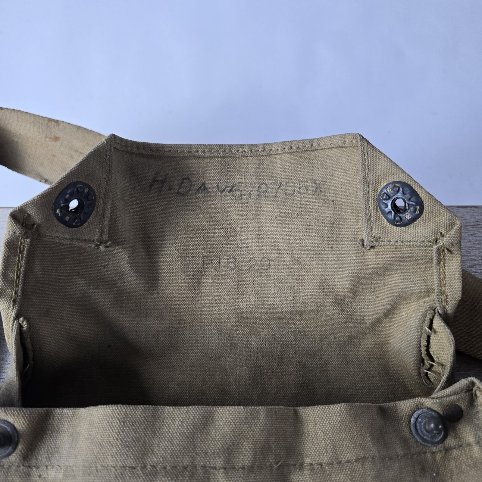 ORIGINAL WWI US ARMY M1917 SBR GAS MASK CARRY BAG-NAMED