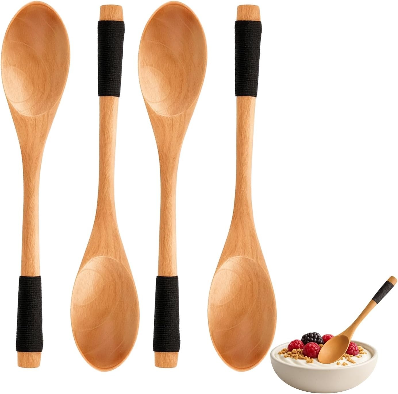 4x Wooden Spoons Scoops 7-3/4in Long 2685x4