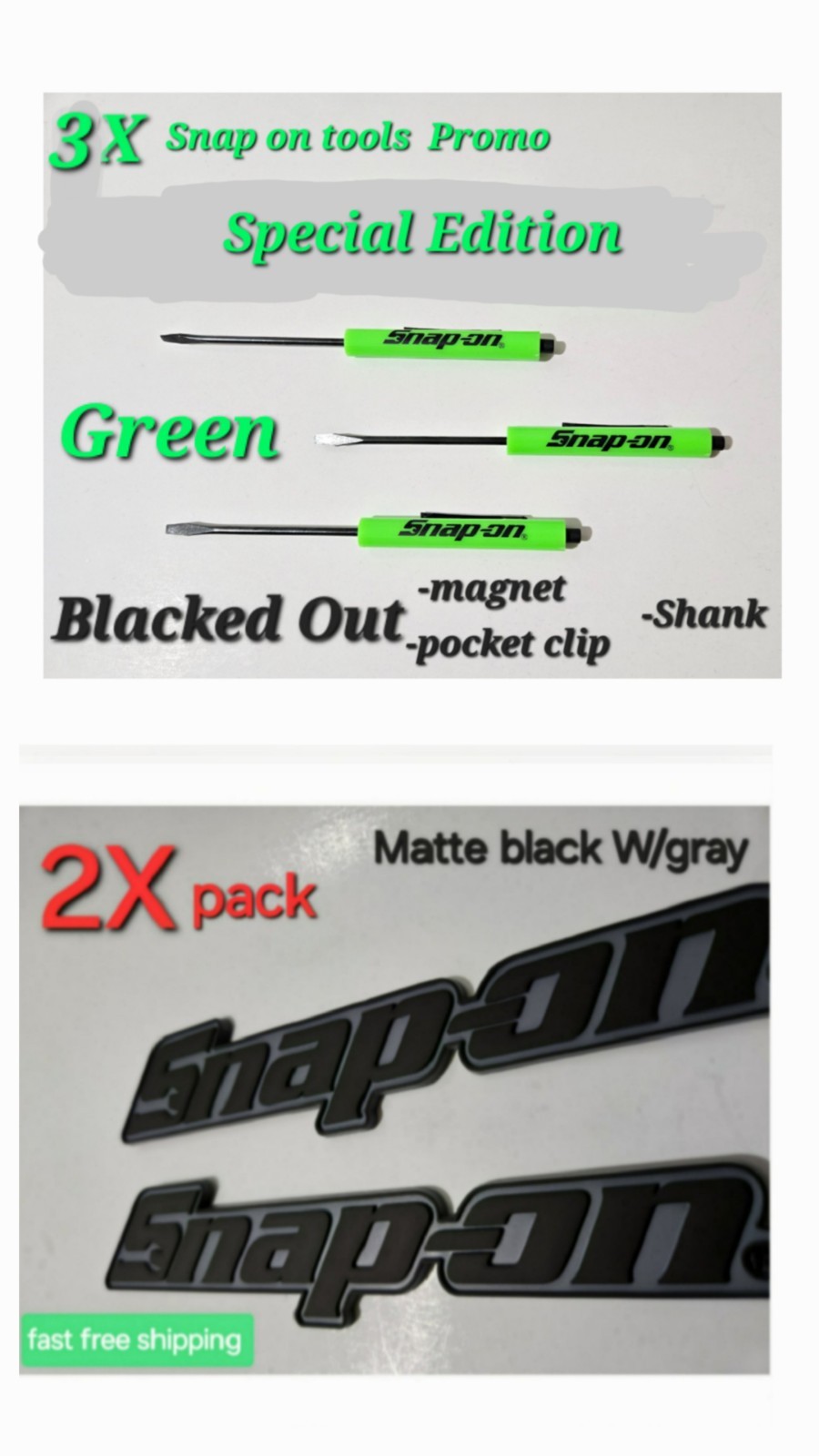 2PK SNAP ON TOOL BOX LOGO EMBLEM MATTE BLACK Plastic Badge Decal 8"+3 BLKOUT DRV