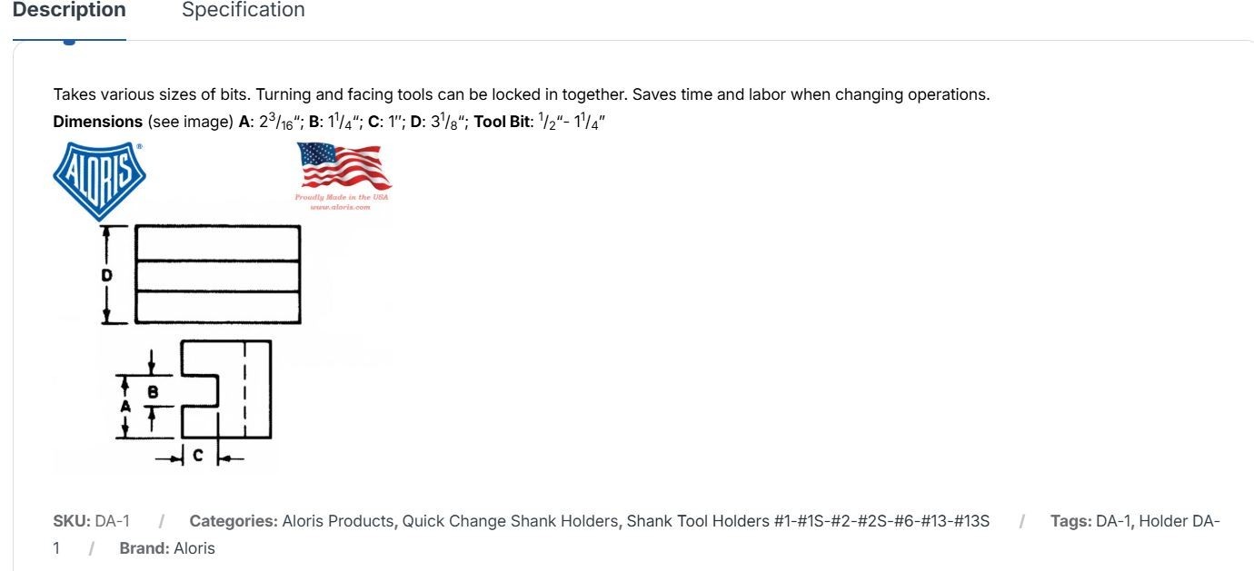 ALORIS DA-1 Q QUICK-CHANGE TURNING & FACING LATHE TOOLHOLDER 12 Available