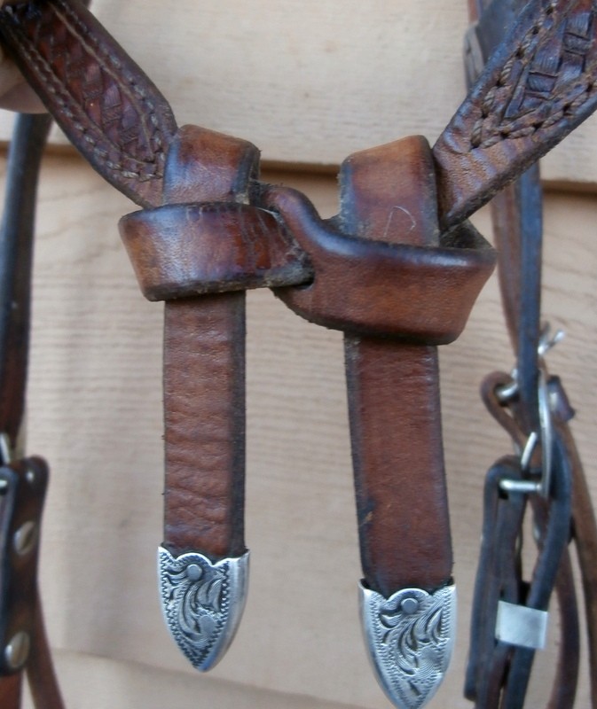Vintage Basket Stamp Brow Knot Headstall Sterling Silver Overlay Fleming Buckles