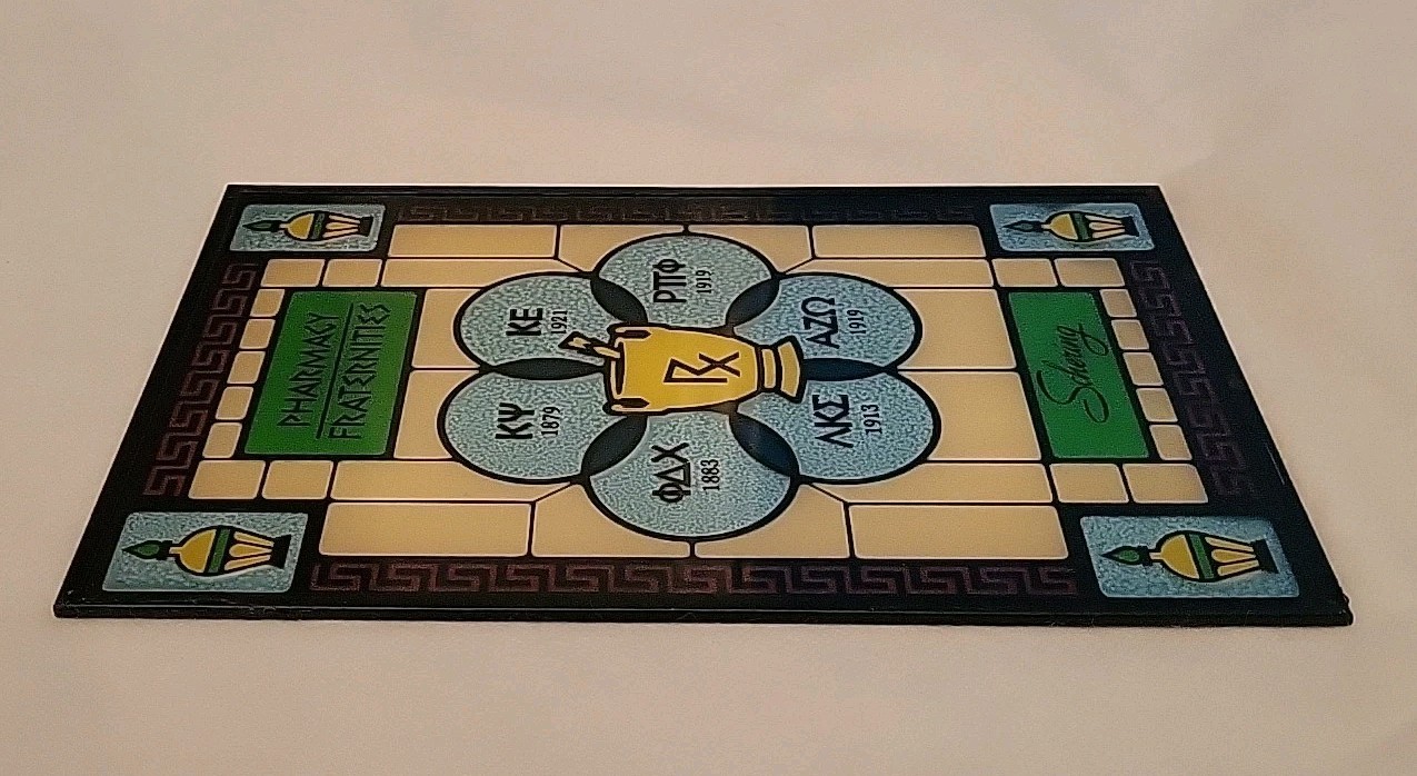 Vtg Pharmacy Stained Glass Style Window Advertising Schering Pharmacy 9x6x1/4”