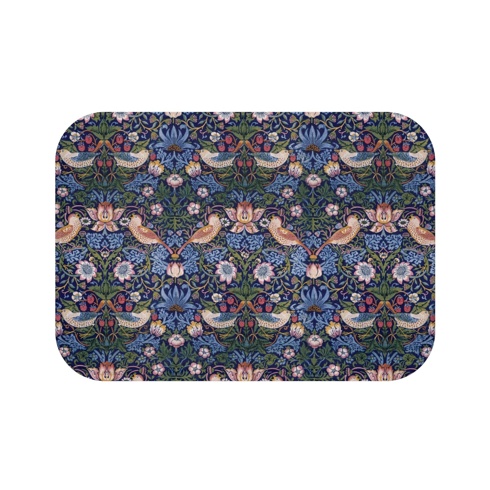 William Morris Strawberry Thief Bath Mat #5, Arts and Crafts Floral Bird Rug
