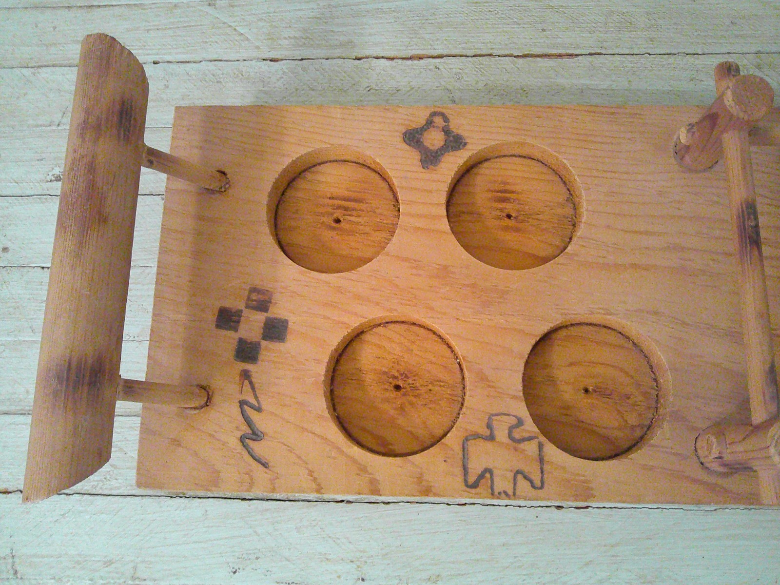 VINTAGE KNOX OIL ACEE FAMOUS OKLAHOMA INDIANS PITCHER/TUMBLER WOOD TRAY