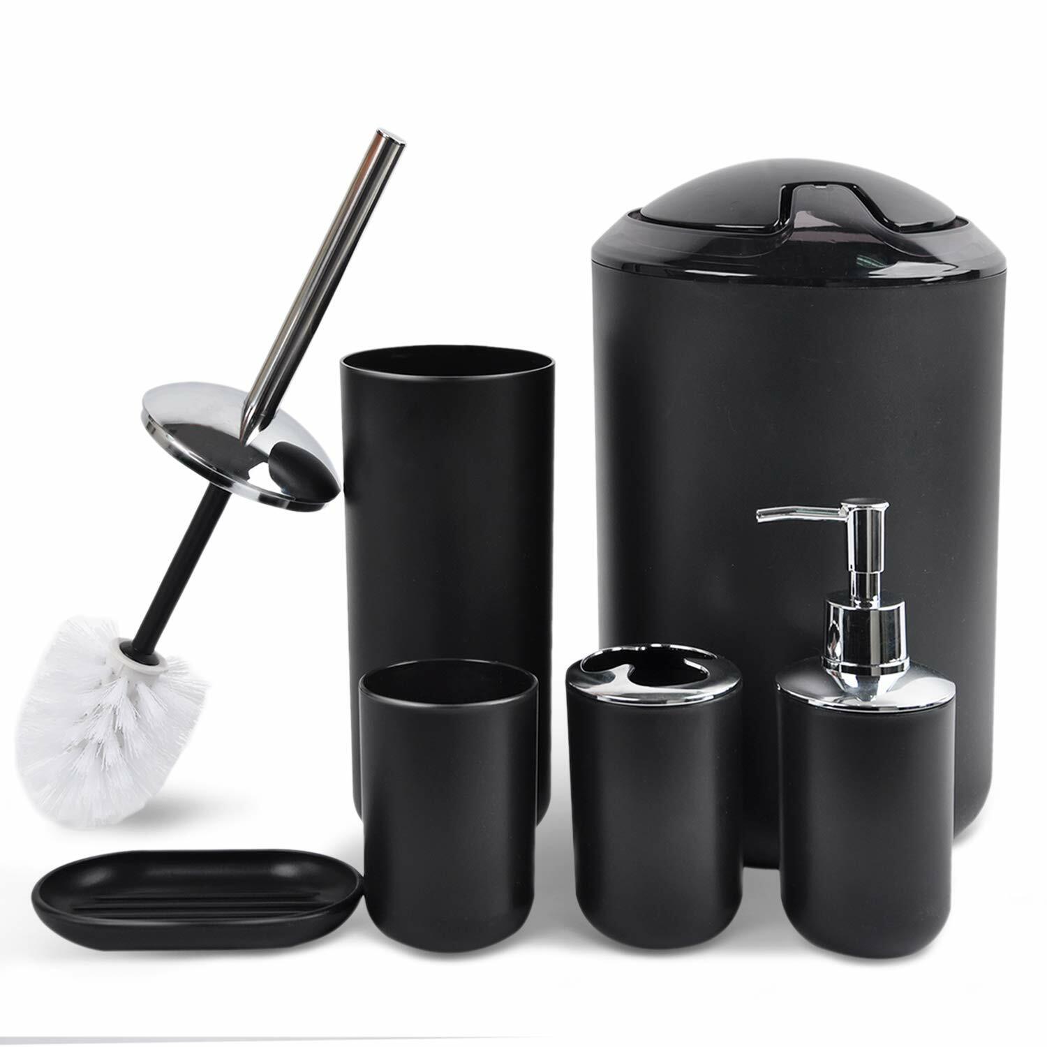 Bathroom Accessories Set 6 Piece Bath Ensemble for Decorative Countertop Black
