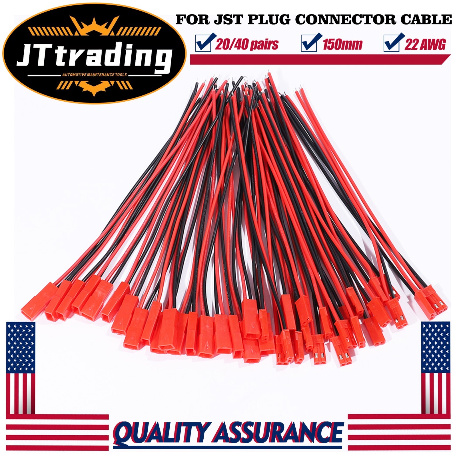 20/40 pairs for JST Plug Male &Female Connector 150mm Wire Cable RC Lipo Battery