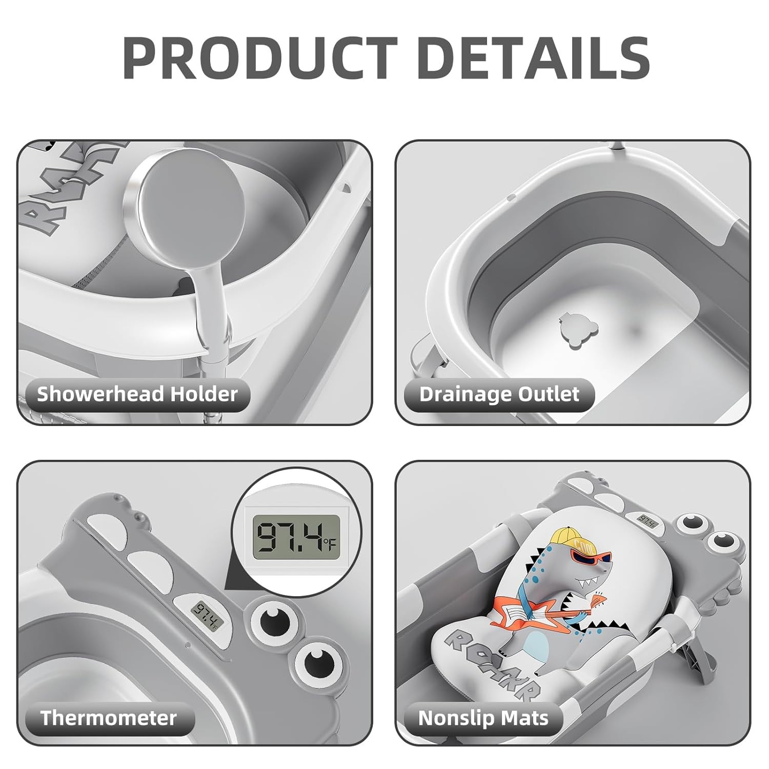 Bañera plegable para bebé, con cojín suave y termómetro en tiempo real, ideal pa