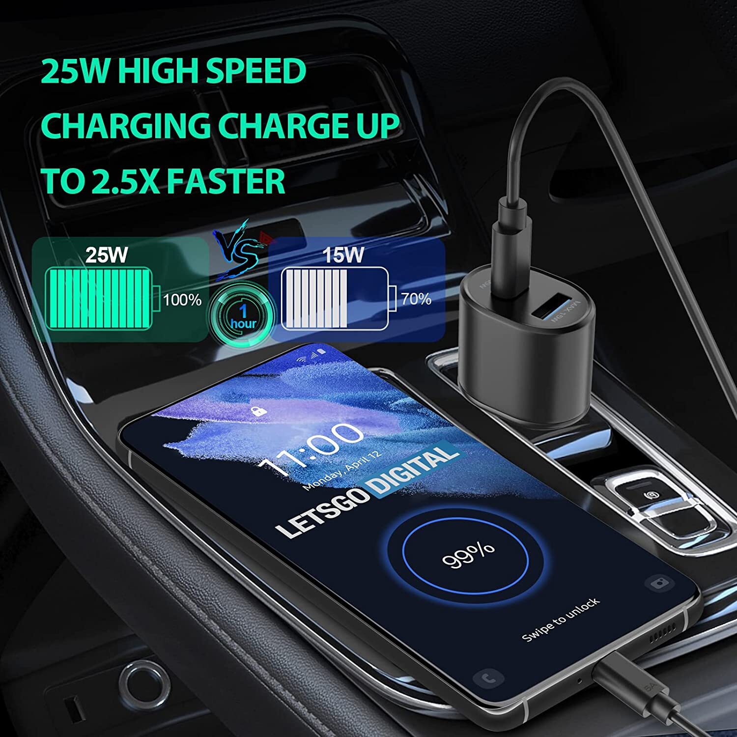 Samsung 45W Dual Car Charger with Cable Super Fast Charging &Type-C-/s22/s23-