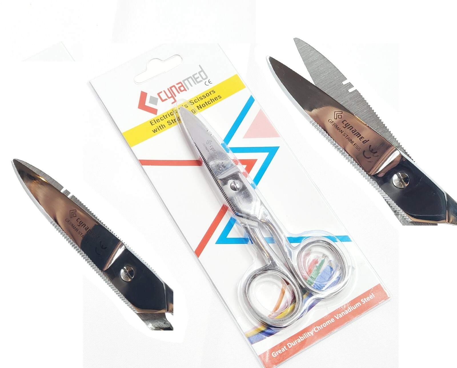 Multi-Purpose Electrician Red Scissors 5.25" Cutting Stripping Wires Instruments