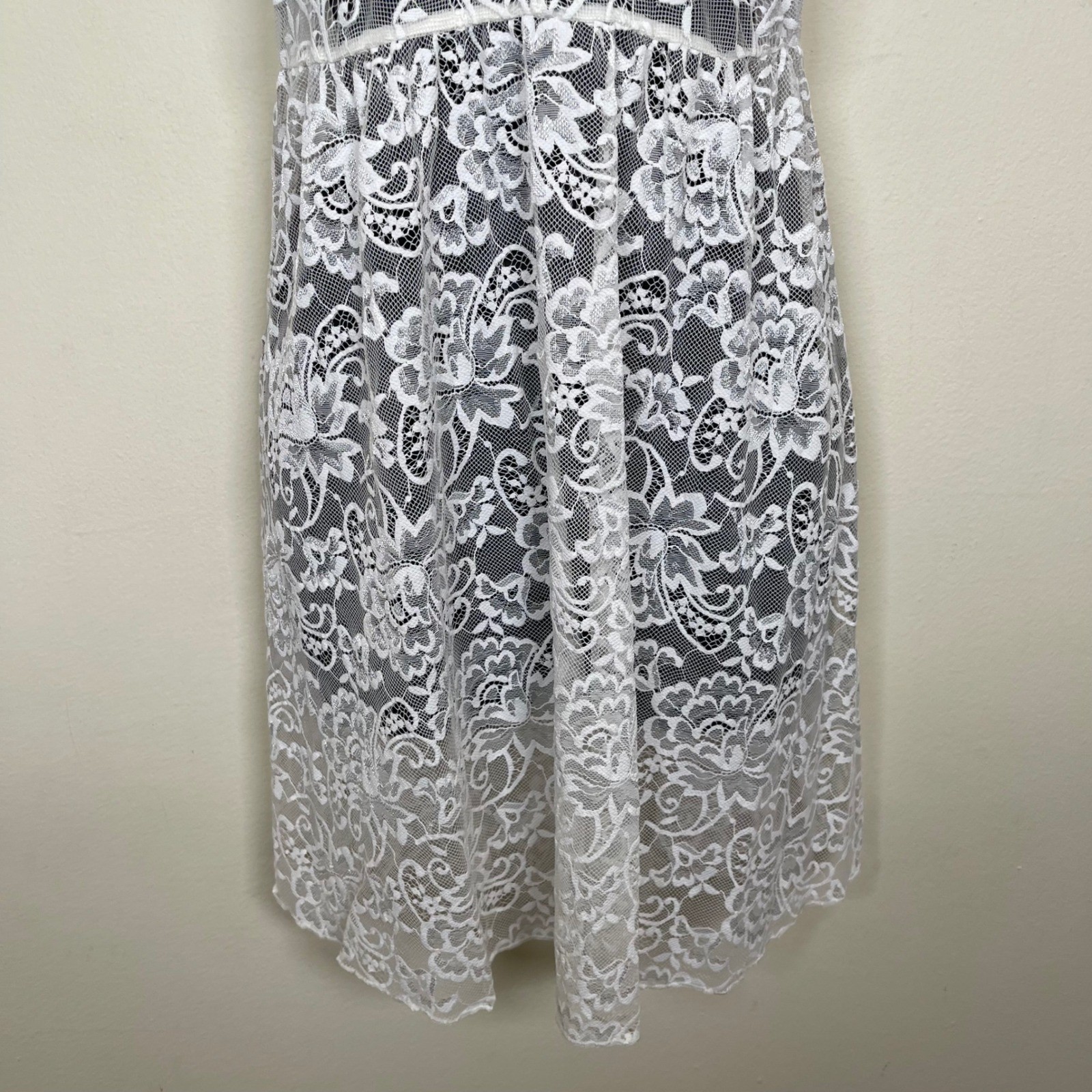 Intimissimi White Sheer Floral Lace Halter Chemise Lingerie L Ribbon Bow