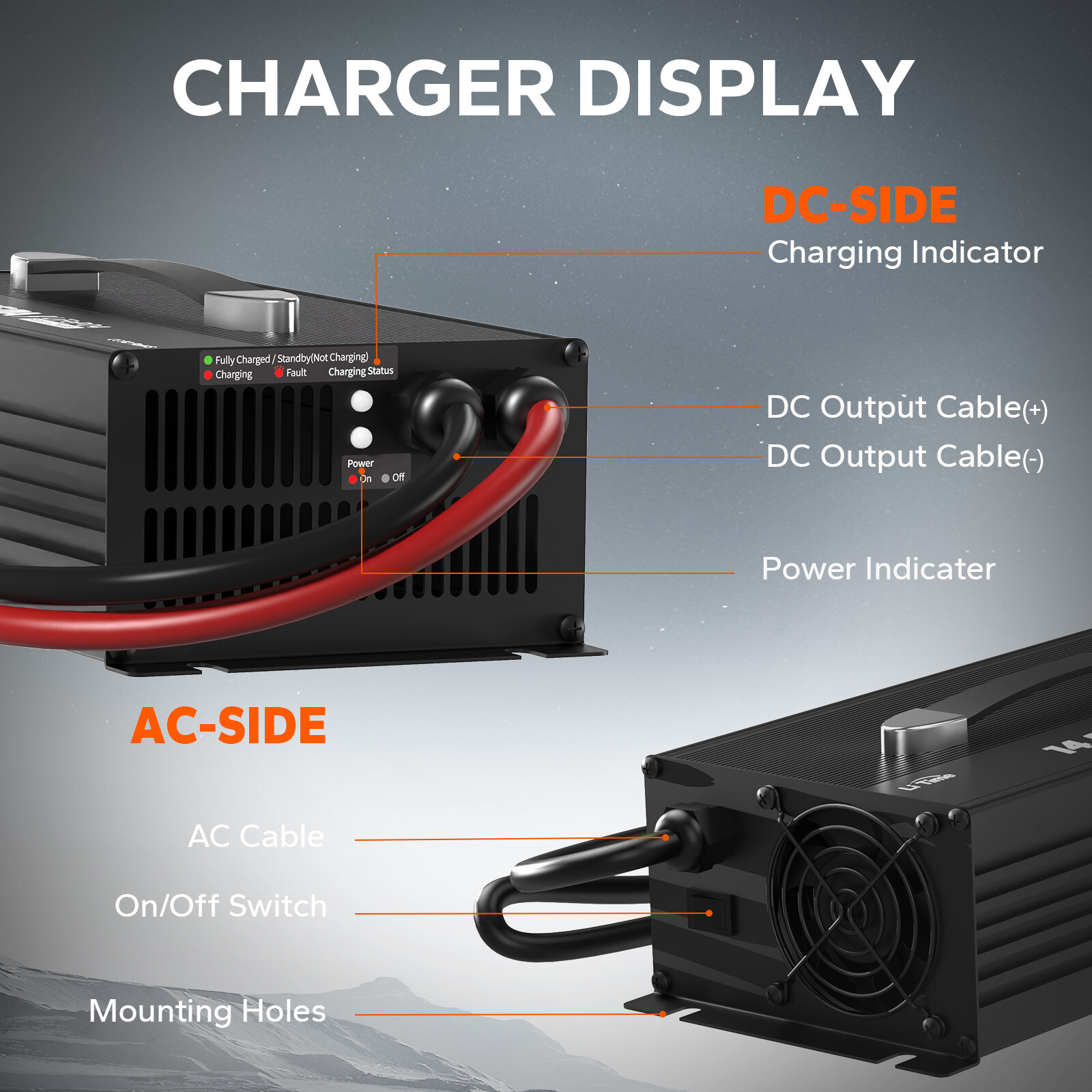 LiTime 12V(14.6V) 60A LiFePO4 Lithium Battery Charger Mountable with Cooling Fan