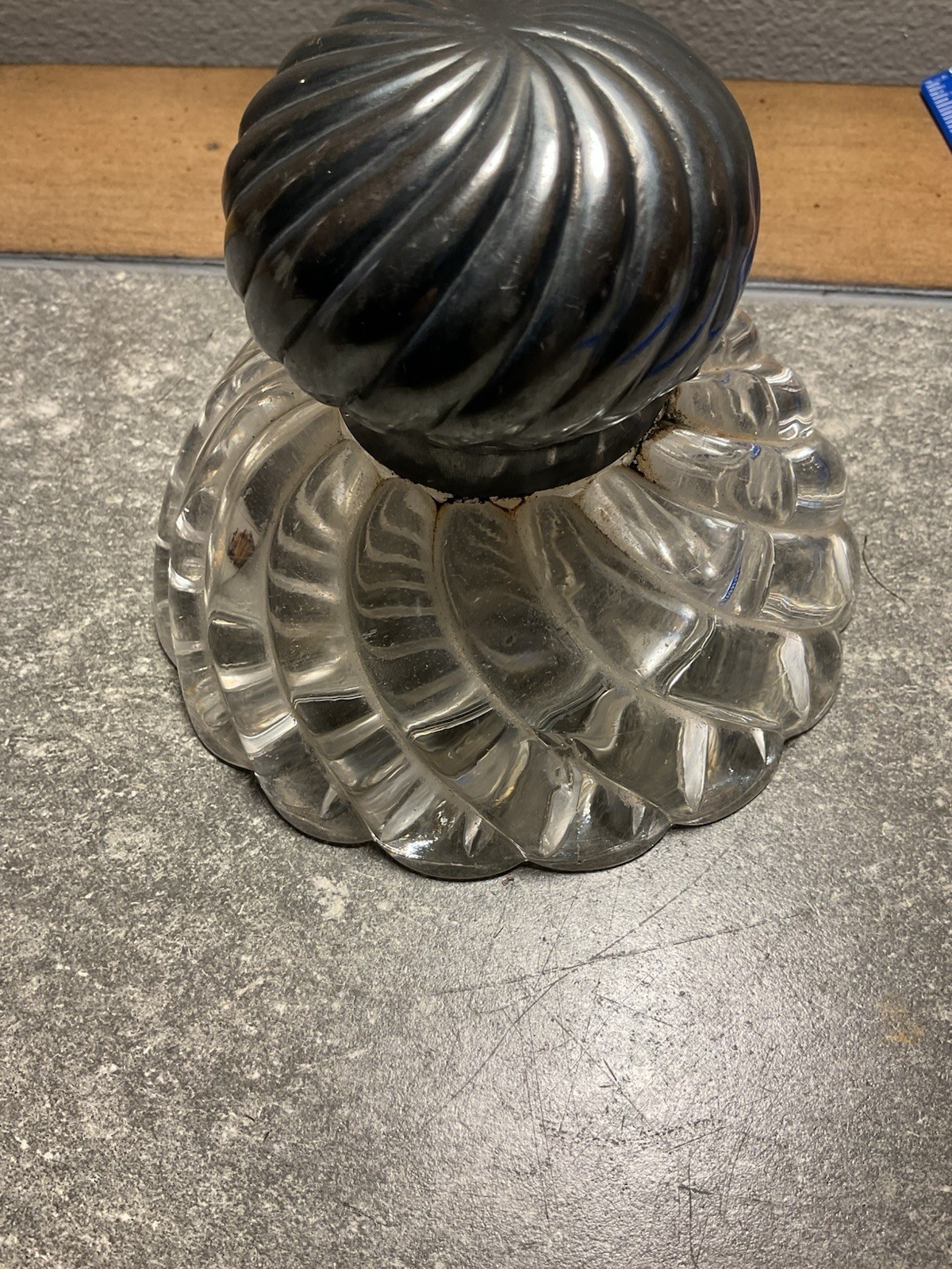 Antique Glass Inkwell Art Deco Swirled Top