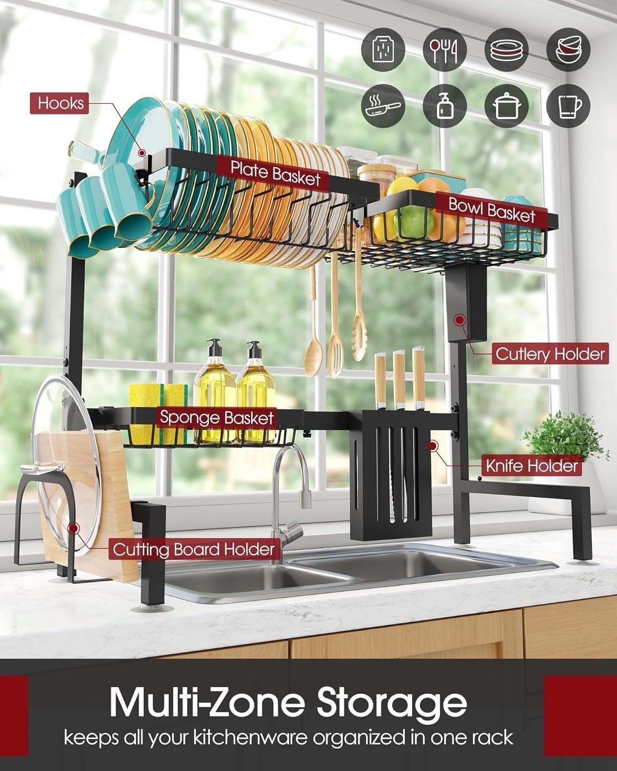 Escurridor De Platos Trastes De Acero Inoxidable Ajustable Para Sobre Fregadero