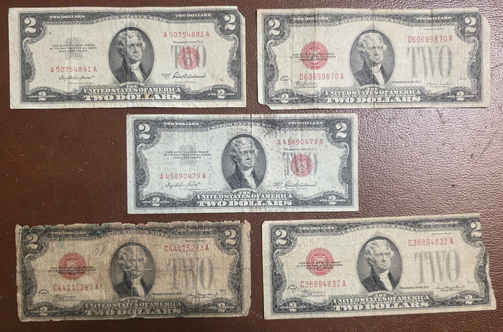 LOT OF 5 $2 UNITED STATES NOTES 1928 1953