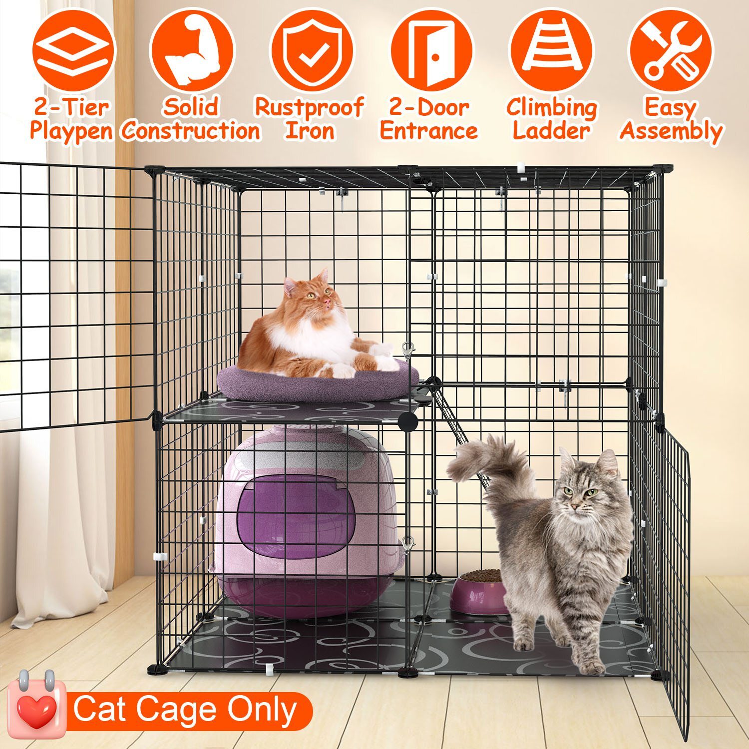 Cat Cage Indoor Cat Enclosures DIY Cat Playpen Metal Kennel Crate Small Animals