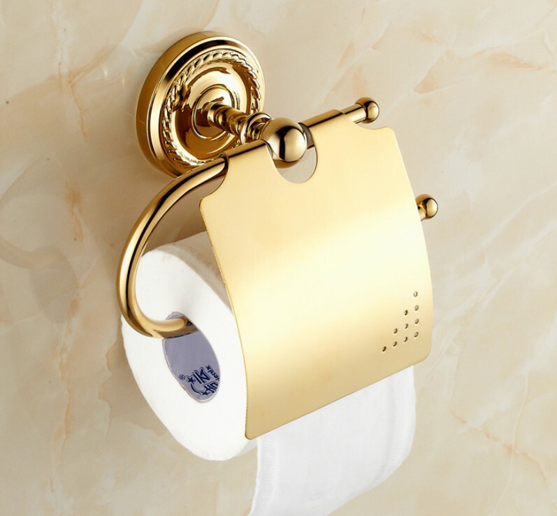 Gold Color Brass Wall Mount Bathroom Waterproof Toilet Paper Roll Holder 2ba604