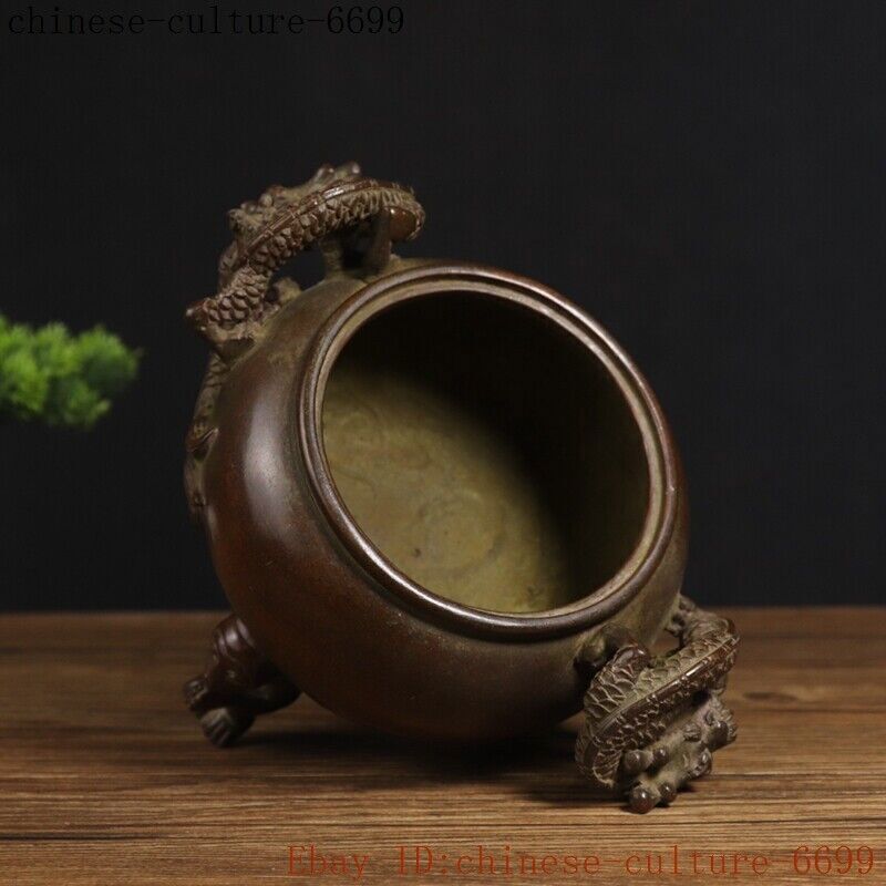 8" Chinese bronze Chinese Zodiac animal dragon loong incense burner censer