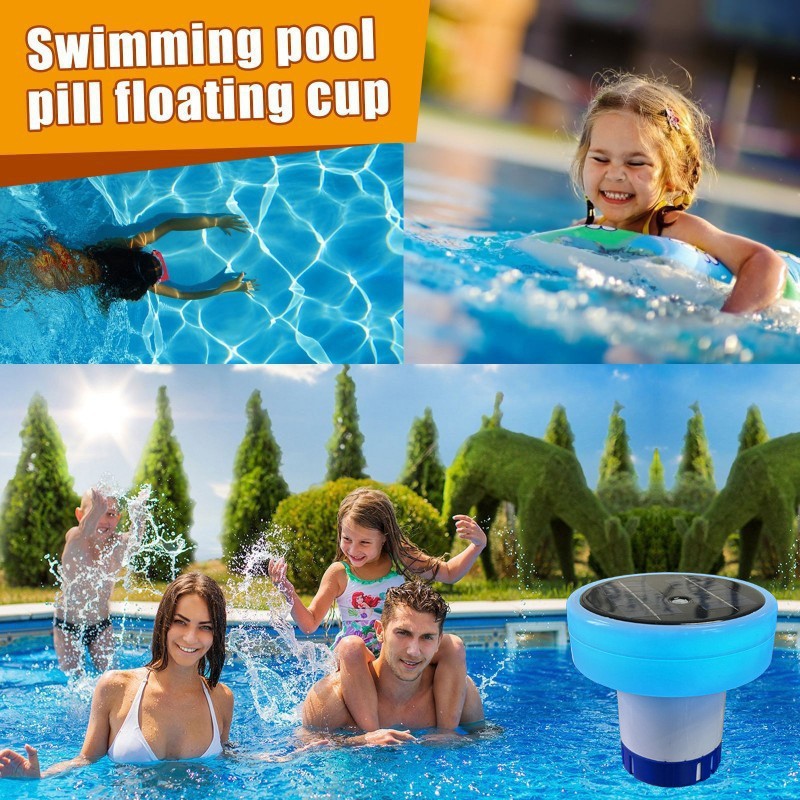 Solar Pool Chlorine Floater Dispenser with LED Lights Floating for Spa Hot Tub