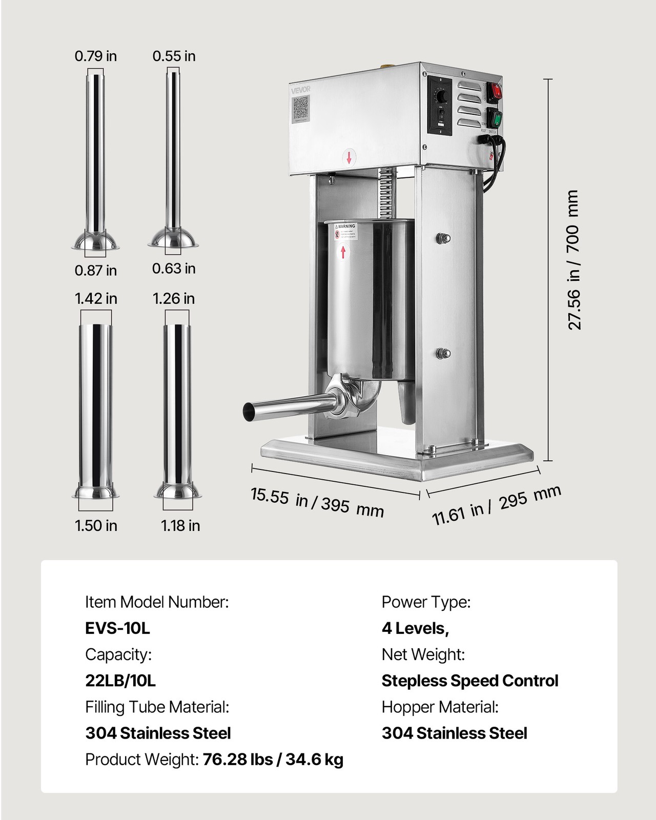 VEVOR Electric Sausage Stuffer 22 LBS / 10 L with 4 Tubes for Commercial & Home