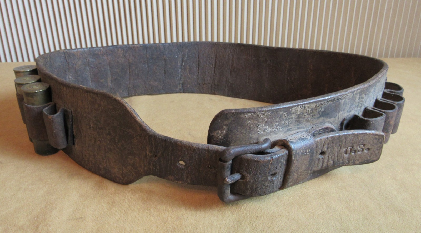 Unusual Antique Indian Wars Rare Shotgun Belt US Stamped