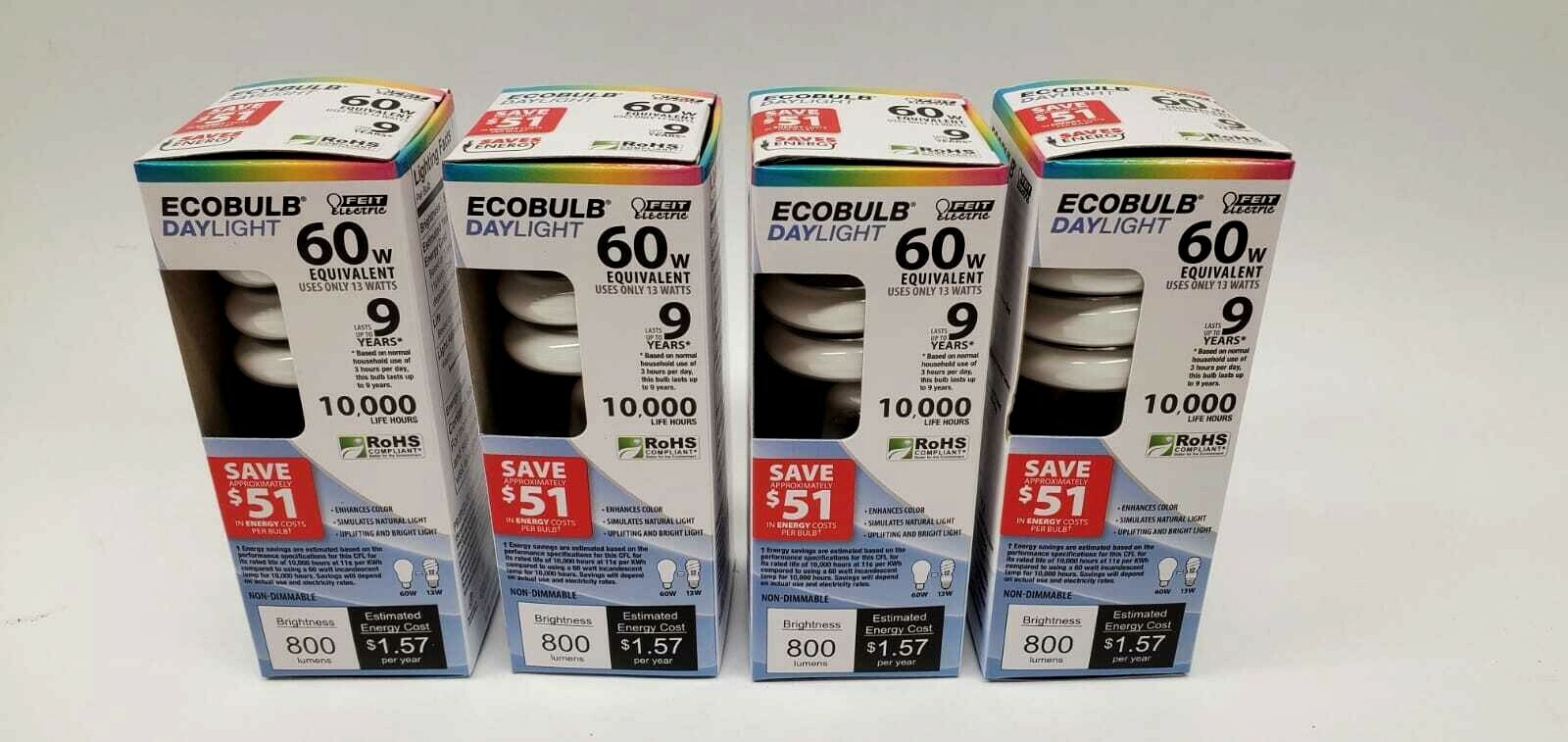 Feit Electric ESL13T/D 13 Watt Daylight Mini Twist Light Bulbs Lot of 4pcs