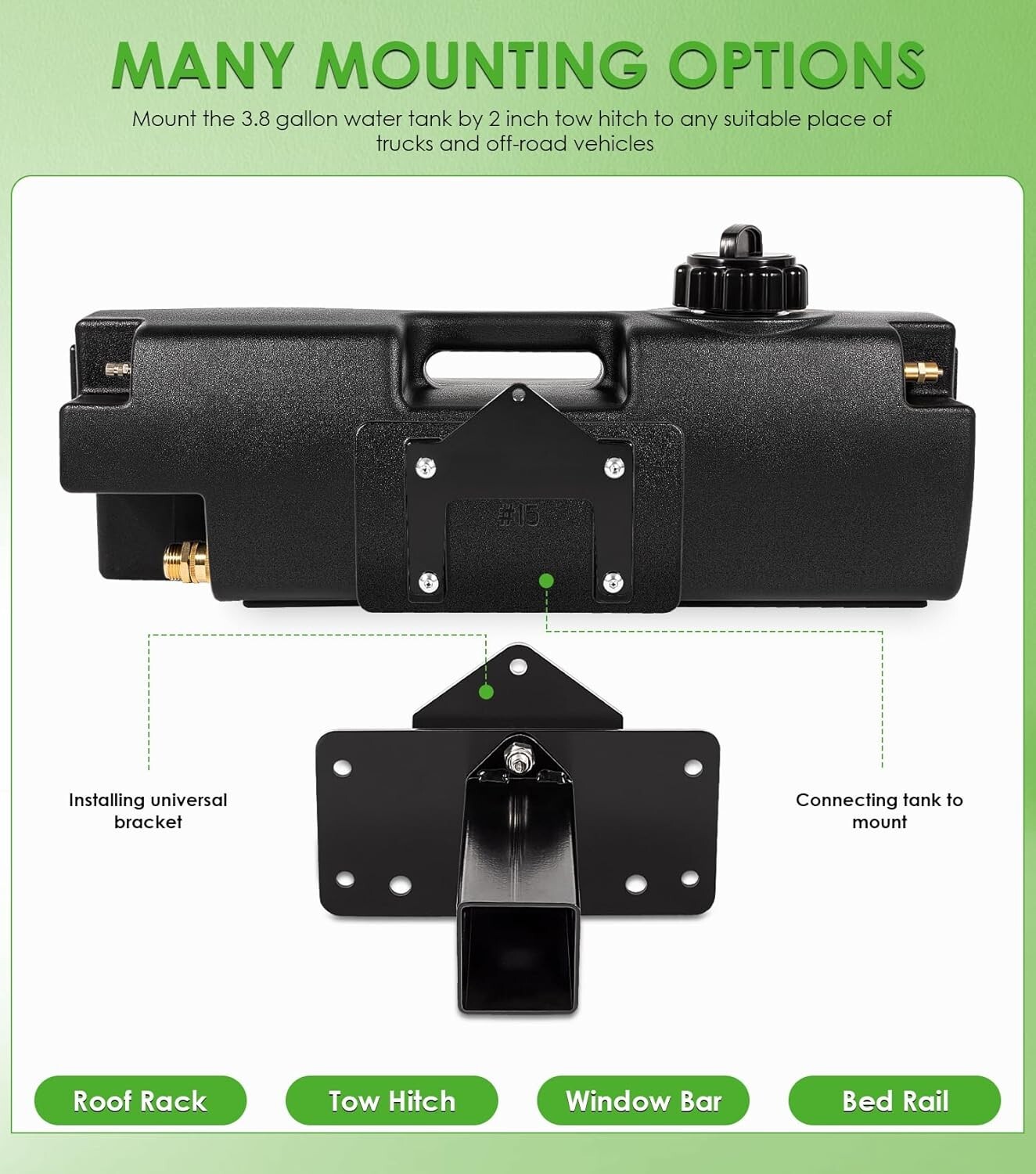 4.0 Gallon Self-Pressurized Water Tank for Camping Showers, Multiple Mounting