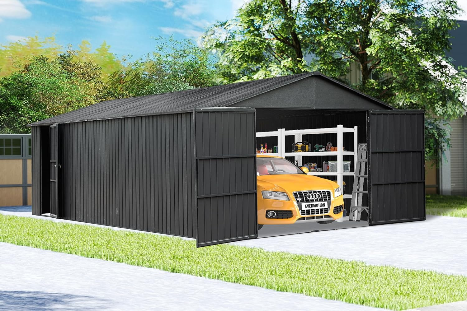 Domi 12x20FT Metal Garage Shed, Extra Large Carport w/ Lockable Doors