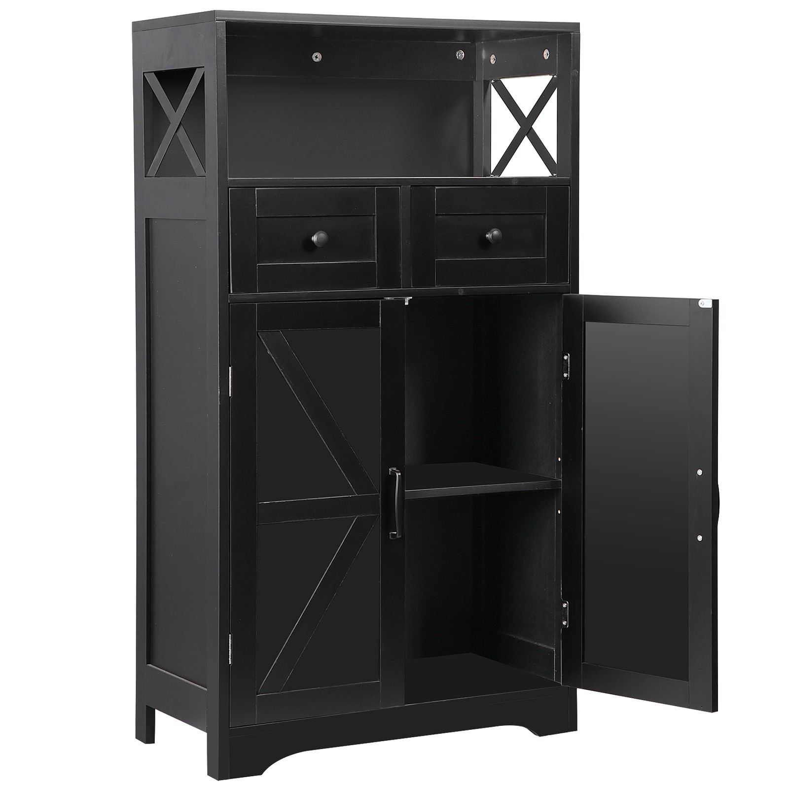 Black Storage Cabinet with Doors & Drawers Freestanding Kitchen Pantry Cabinet
