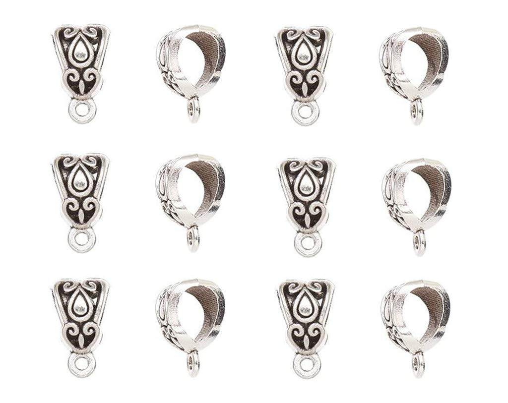 ALIMITOPIA 100pcs Alloy Beads Bails Connector for DIY Necklace Small, Silver
