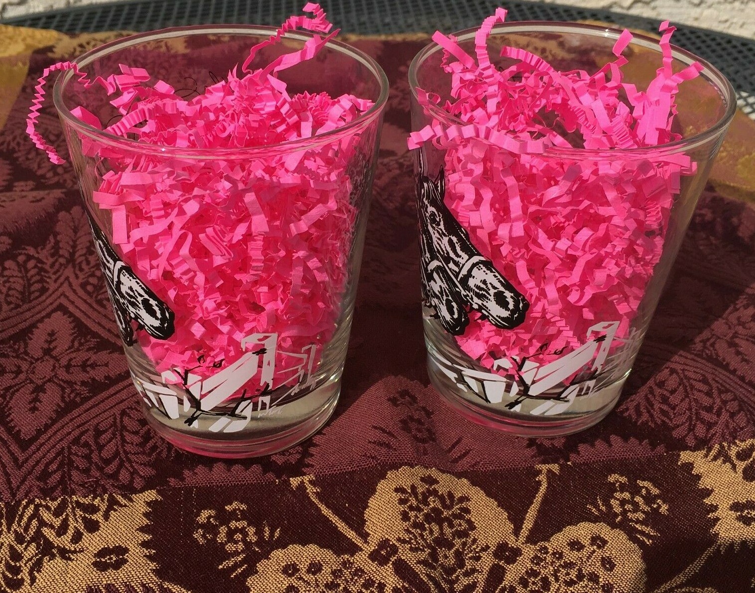 VTG Mid Century MCM Equestrian Highball Drinking Glasses Horse Race Western Pair