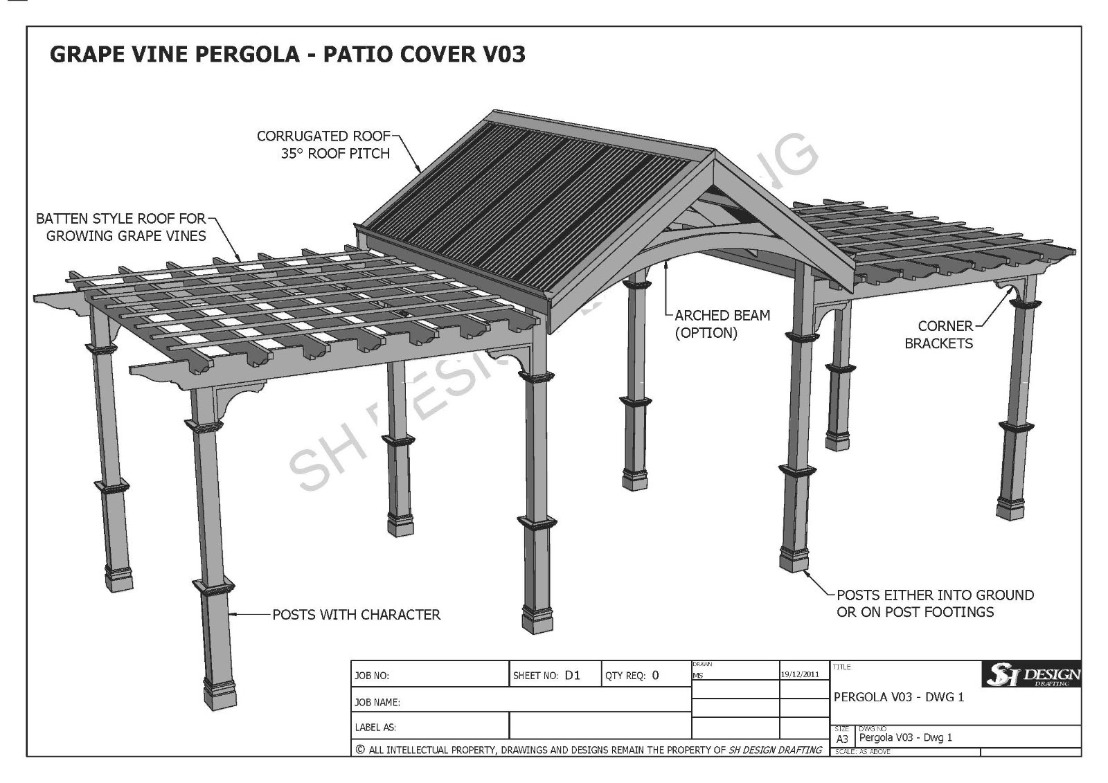 GRAPE VINE OUTDOOR PERGOLA - PATIO COVER VERANDA V3 -   Full Building Plans