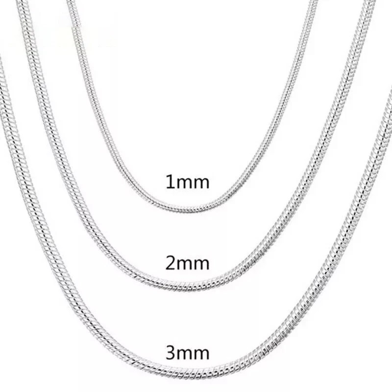 925 Sterling Silver Snake Chain Necklace 1MM 2MM 3MM Thin Dainty Chain 40-75CM