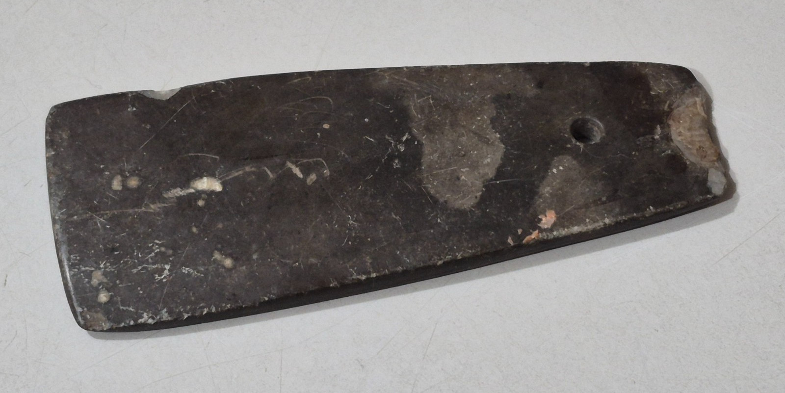 Antique Carved & Drilled Gorget Primitive Axe Head Decoration / Cutting Tool