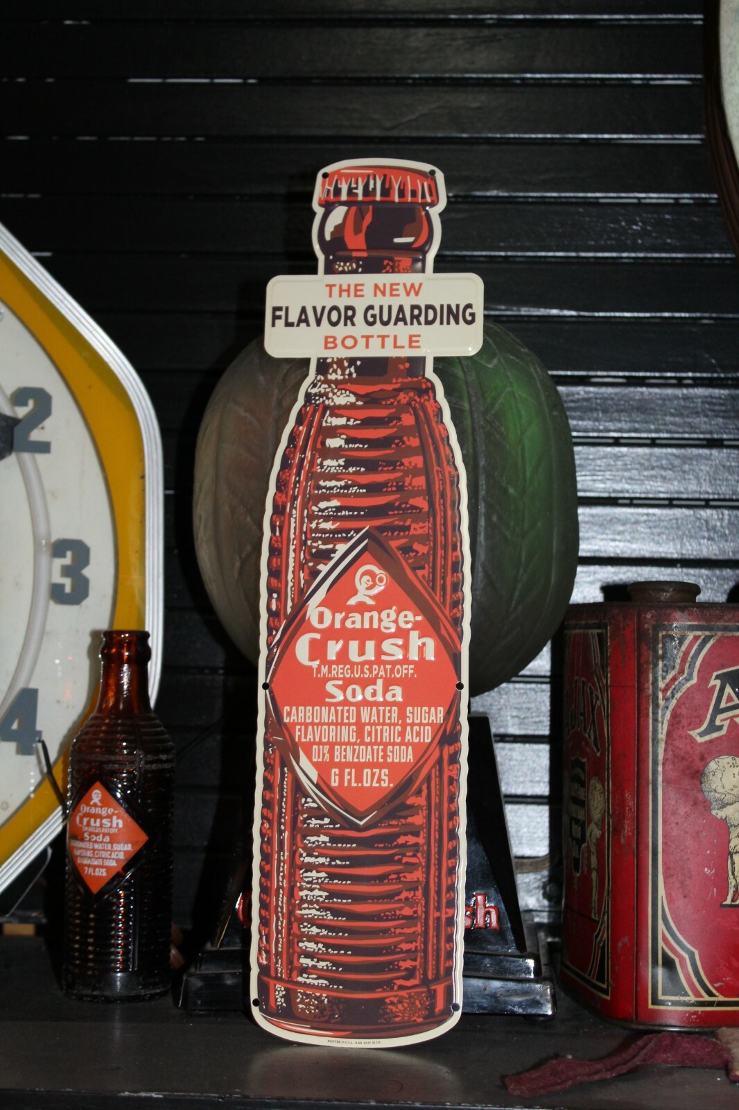 ORANGE CRUSH SODA POP FLAVOR GUARDING BOTTLE EMBOSSED METAL SIGN COKE GAS OIL