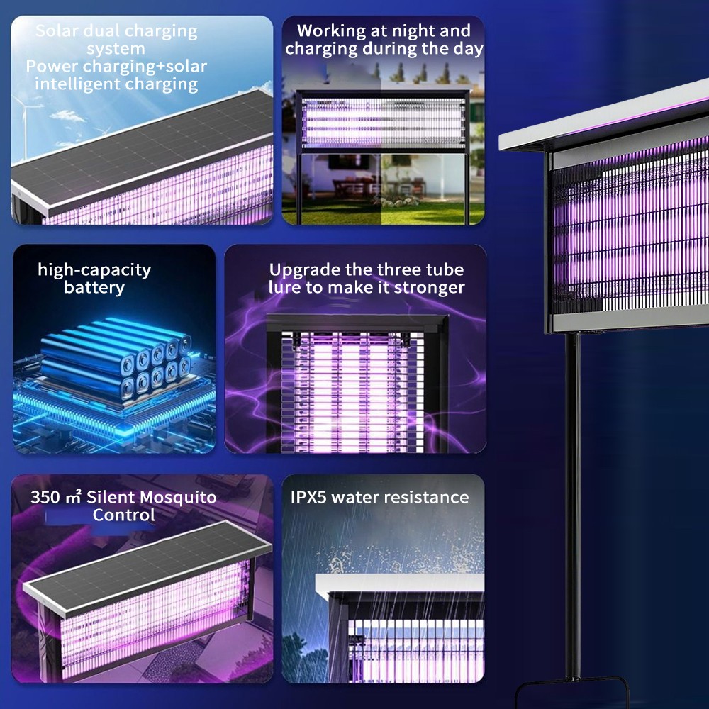 Solar Bug Zapper Indoor, Waterproof Mosquito Zapper Outdoor Solar Powered, 4500V