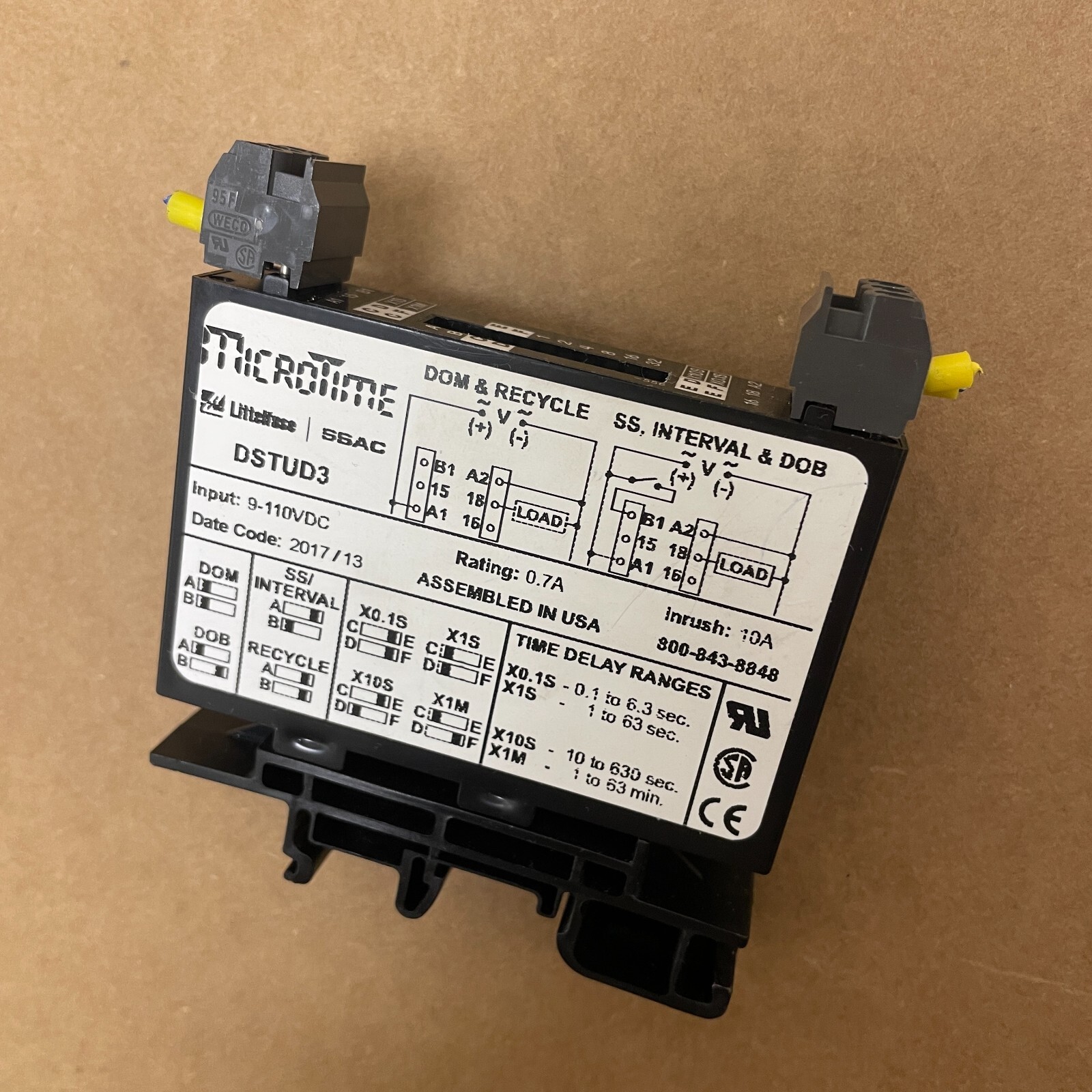 MICROTIME LITTELFUSE SSAC MODEL DSTUD3 TIME DELAY RELAY 9-110VDC 0.7A