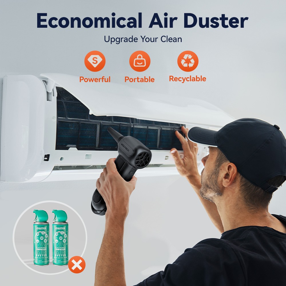 WOLFBOX Rechargeable Air Duster 150000RPM Brushless Motor Turbo Fan Blower DF100