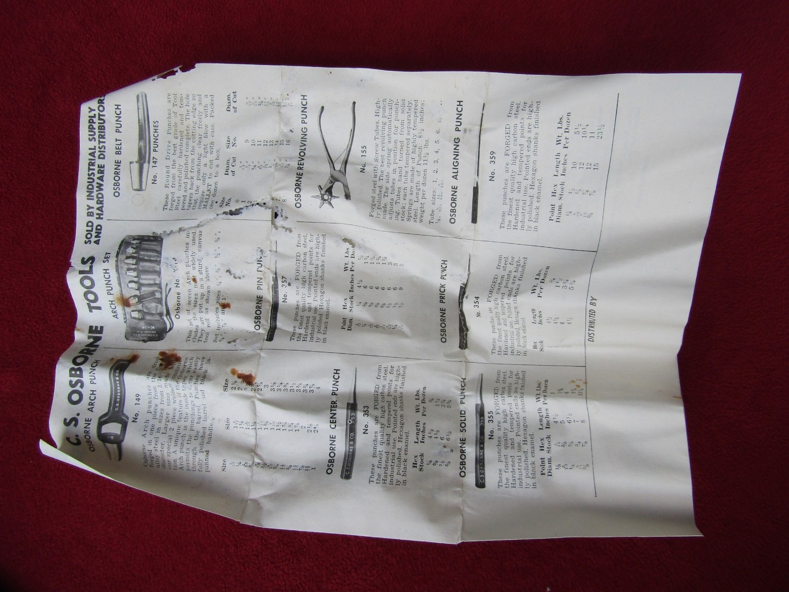 C.S. OSBORNE 149 Arch Punch 11/16" Round Circular Leather Rubber Vinyl Made USA