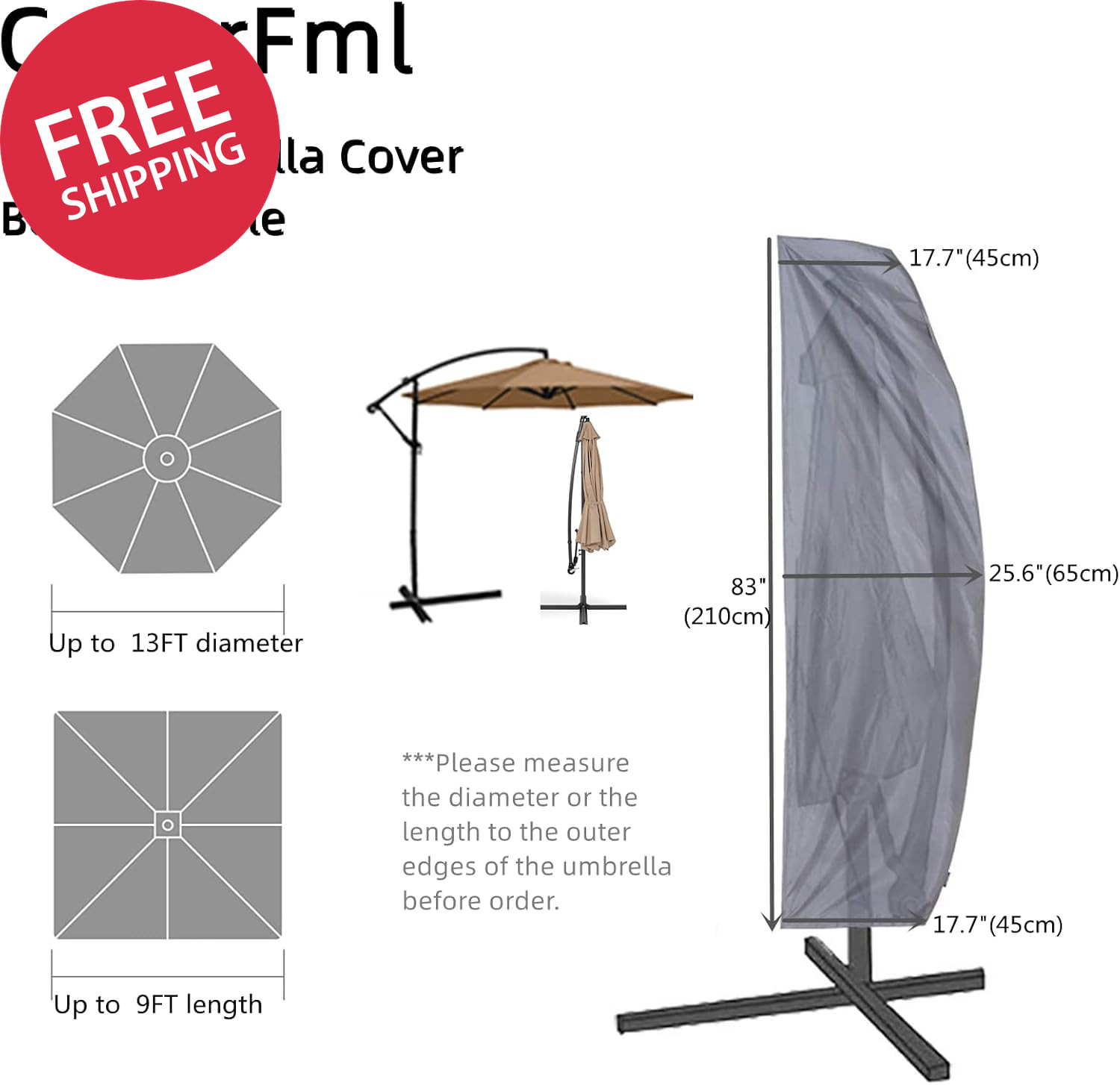Patio Umbrella Cover, Outdoor Offset Banana Style Cover, Fits Cantilever Offset