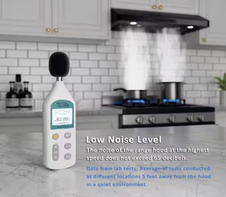 VIKIO 30” 900 CFM Under Cabinet Range Hood Black Stainless LED 2-Way Vent